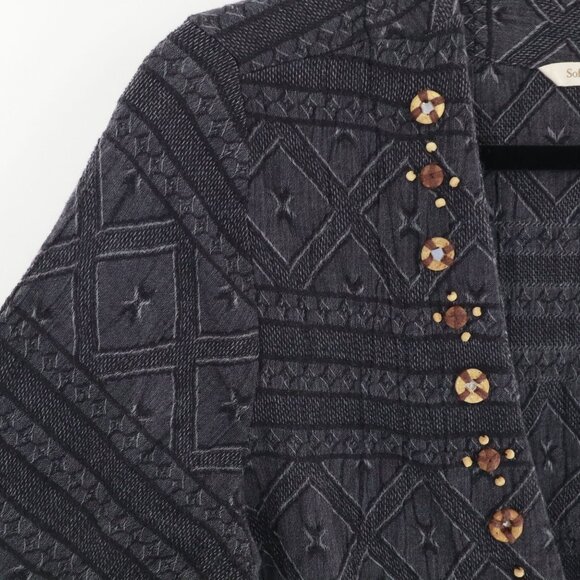 Soft Surroundings Linen Cardigan Womens S Black‎ Tribal Boho Grannycore Eclectic - Picture 7 of 16